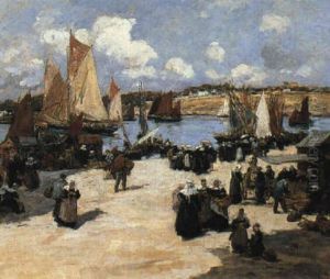 A Busy Port Scene by Fernand Marie Eugene Legout-Gerard