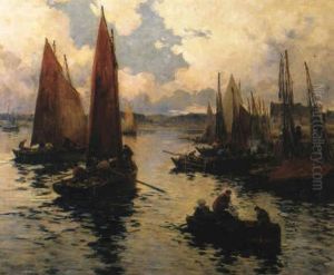 Concarneau - Scene De Port Anime by Fernand Marie Eugene Legout-Gerard