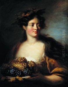 Portrait De Jeune Femme Tenant Une Corbeille De Raisin: Allegorie De L'automne