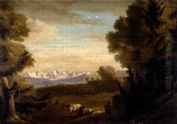 Berner Alpen Mit Weidenden Kuhen Im Vordergrund - view 1