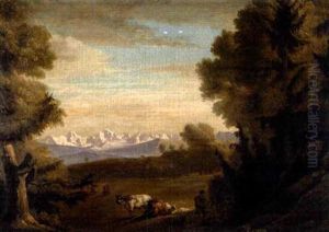 Berner Alpen Mit Weidenden Kuhen Im Vordergrund by Pierre Nicolas Legrand de Lerant