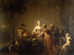 Personen Um Einen Tisch Mit Fruchten Und Kochgeschirr