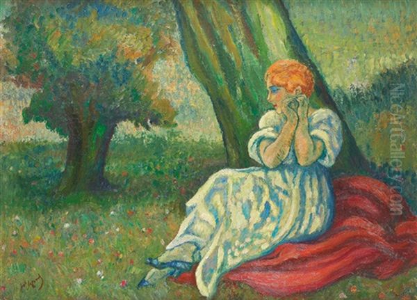Sous Bois, Femme Assise Sous Les Arbres - view 1
