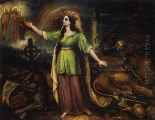 A Figure Of Hibernia With Irish Patriot Symbols - view 1