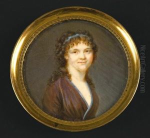 Portrait De Jeune Femme En Robe Prune Brodee De Bleu, Comme Le Ruban Retenant Ses Longs Cheveux Poudres Tombant Sur Les Epaules Portrait De Jeune Femme En Robe Prune Brodee De Bleu, Comme Le Ruban Retenant Ses Longs Cheveux Poudres Tombant Sur Les Epaules