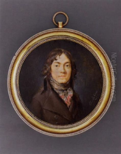 The Violinist Pierre Baillot In Brown Coat, White Shirt, Red And Grey Knotted Cravat And Grey Stock, Curling Brown Hair - view 1