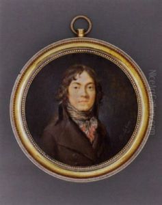 The Violinist Pierre Baillot In Brown Coat, White Shirt, Red And Grey Knotted Cravat And Grey Stock, Curling Brown Hair by Etienne Charles Leguay