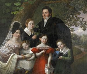 Portratt Av Ludvig Borgstrom Med Familj I Parklandskap