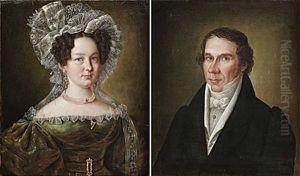 Portratt Af Empire Dam (+ Portratt Af Empire Herre; Pair) by Carl Peter Lehmann