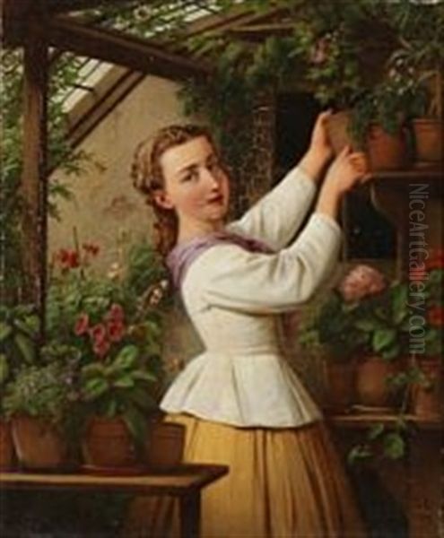A Young Woman In A Greenhouse - view 1