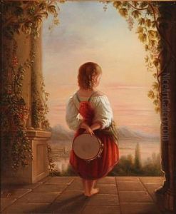 Back Turned Girl With A Tambourine Looking At The Sunset