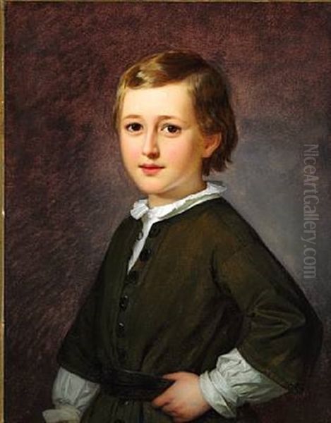 Portrait Of Danish Ballet Master And Choreographer August Bournonville's Son Edmond Mozart August (1846-1904) As A Child Wearing A White Shirt And An Olive Jacket - view 1