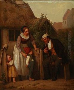 Country Exterior With A Cheeky Little Boy Sticking Out His Tongue At A Gentleman