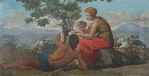 Berger Et Sa Famille Gardant Le Troupeau by Henri Lehmann