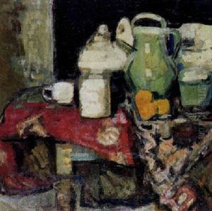 Nature Morte Med Krukker Og Draperet Stof