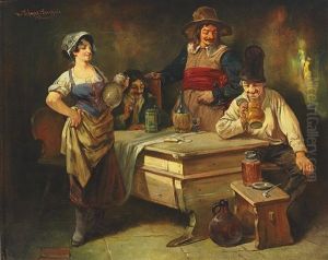 Wirtshausszene Mit Personen Im Habit Des 17. Jahrhunderts by Leonhard Wilhelm Lehmann