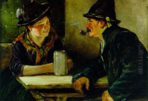 Bauernpaar Im Gesprach by Leonhard Wilhelm Lehmann