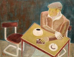 Man At A Cafe, Circa 1940's by Rudolf August Wilhelm Lehmann