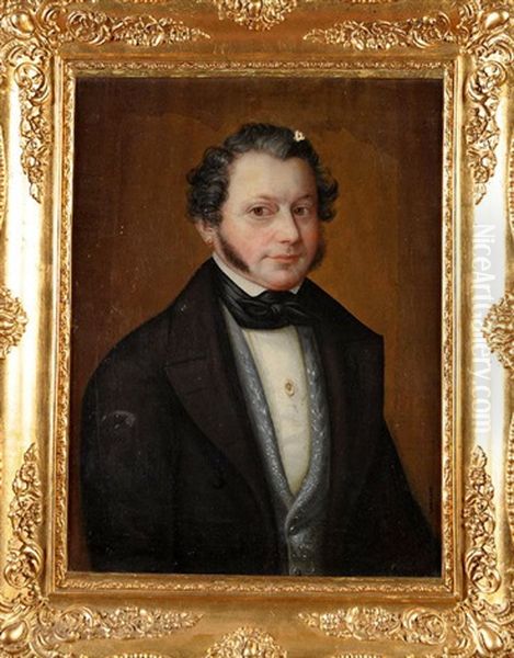 A Half-length Portrait Of A Young Gentleman With A Gold Earring And Long Side Whiskers, Wearing A Black Coat And Grey Embroidered Waistcoat - view 1