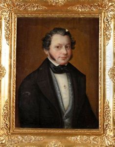 A Half-length Portrait Of A Young Gentleman With A Gold Earring And Long Side Whiskers, Wearing A Black Coat And Grey Embroidered Waistcoat