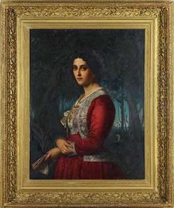 Portrait Einer Dame In Brokatbesetztem Seidenkleid