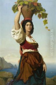 Junge Frau In Den Albaner Bergen by Rudolf August Wilhelm Lehmann