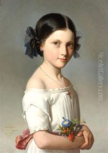 Bildnis Eines Madchens Mit Blumen Im Arm by Rudolf August Wilhelm Lehmann