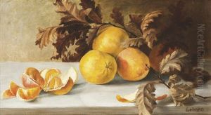 Stillleben Mit Orangen Und Eichenlaub by Jakob Lehnen