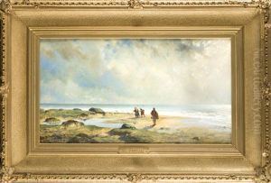 Stimmungsvolle Strandpartie Mit Krebs- U. Muschelsammlern by Henri Lehon