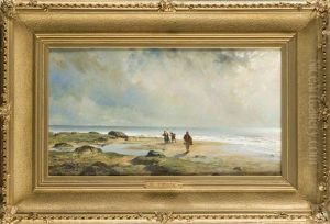 Stimmungsvolle Strandpartie Mit Krebs- Und Muschelsammlern