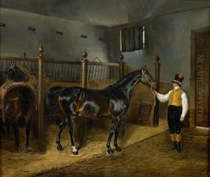 Lad Presentant Son Cheval Dans Une Ecurie by Pierre-Francois Lehoux