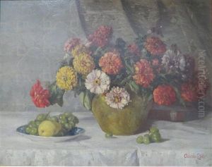 Still Life Flowers And Grapes by Adam Lehr