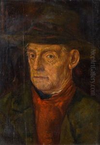 Portrait Of A Man With Hat And Red Waistcoat by Wilhelm Leibl