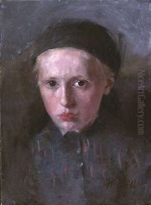 Bildnis Eines Bauernmadchens Mit Schwarzem Kopftuch by Wilhelm Leibl