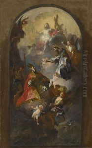 Die Heiligen Nikolaus Und Johannes Von Nepomuk Vor Christus by Felix Ivo Leicher