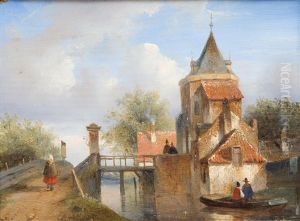 Slotgracht Met Houten Bruggetje'/ Wooden Bridge Over Castle Moat by Charles Henri Leickert