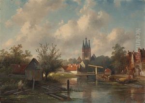 Hollandische Stadt Am Fluss by Charles Henri Leickert