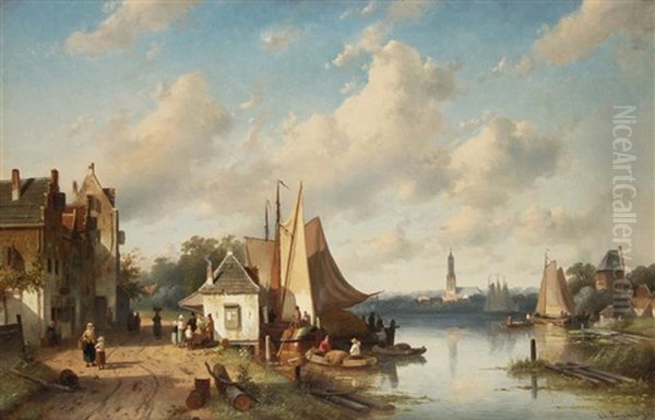 Enlivened River Landscape In Holland - view 1