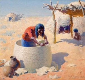 Papago Weaving Grain Basket by William Robinson Leigh