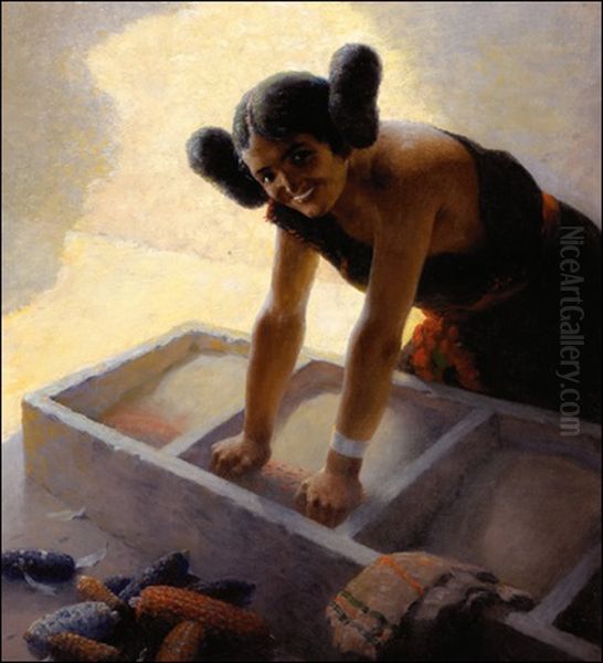 Hopi Maiden Grinding Corn - view 1