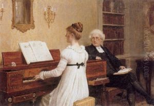 Young Lady Playing The Piano With Her Tutor Nearby by Edmund Blair Blair Leighton