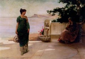 Classical Composition Of Two Maidens On A Terrace by Edmund Blair Blair Leighton