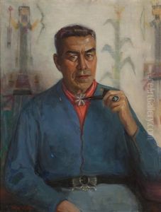 Portrait Of James Swinnerton Seated In Front Of A Yei Blanket