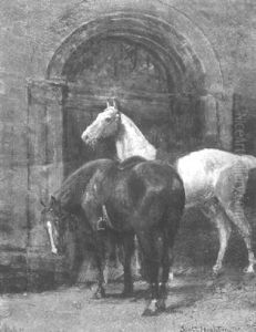 At The Castle Gate - A Pair Of Horses by Scott Leighton