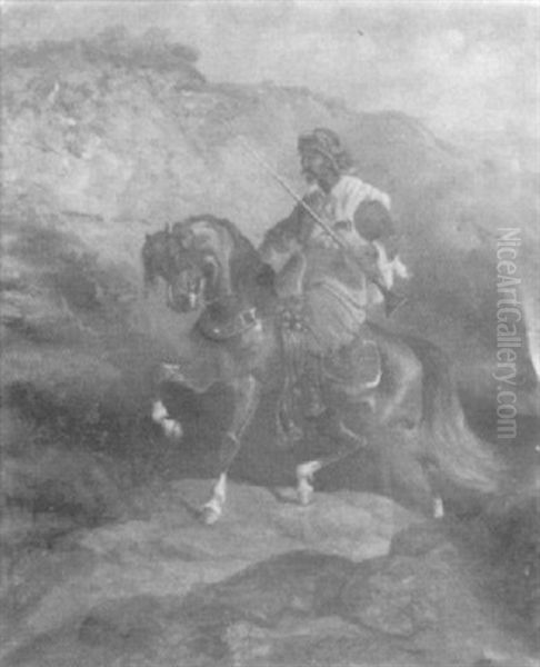 Mounted Arab In A Rocky Landscape - view 1