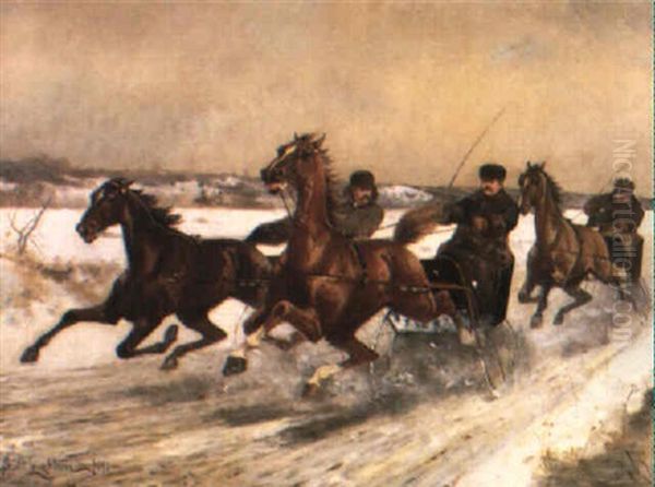 Trotters Racing In The Snow - view 1