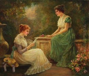 Two Girls In A Garden by Stanley Leighton