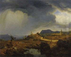 An Alpine Landscape With Travellers On A Pass by Karl van Leimbach