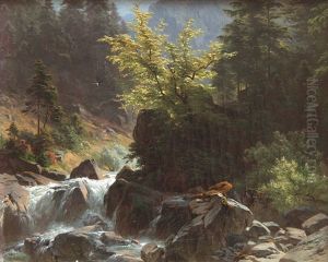 Gebirgsbach In Sonniger Landschaft by Franz Leinecker