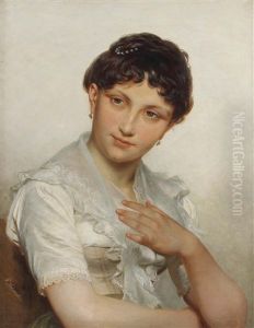 Brustbildnis Einer Jungen Dame In Weiser Spitzenbluse by Franz Leinecker